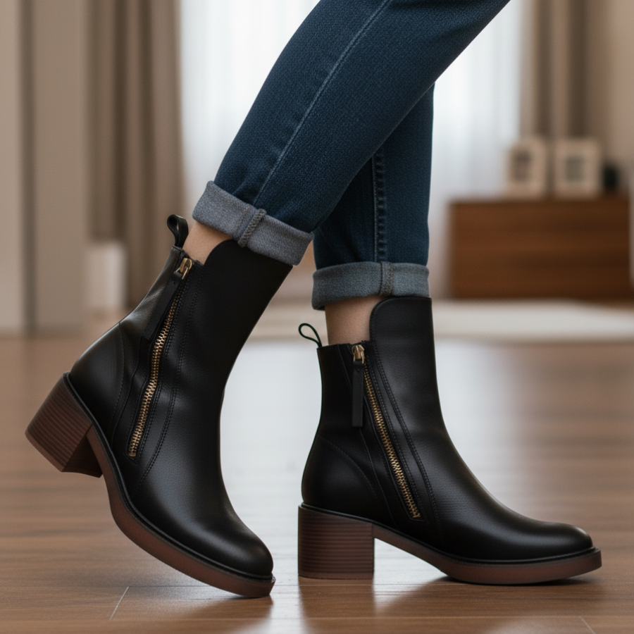 Elegante Schwarze Lederstiefel
