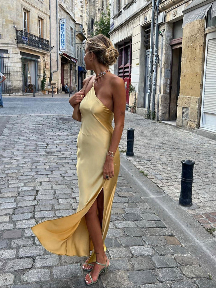 Backless Satin Maxi Evening Gown with Slit – Elegant Formal Dress for Women, Sleeveless, Available in Multiple Sizes 0