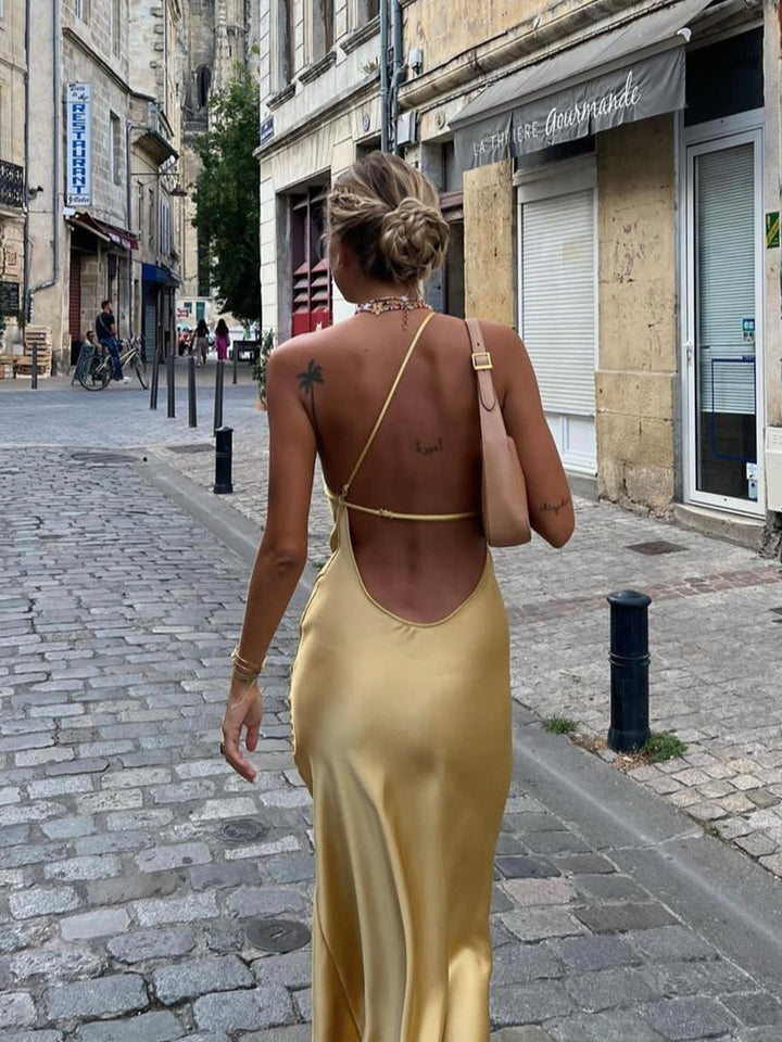 Backless Satin Maxi Evening Gown with Slit – Elegant Formal Dress for Women, Sleeveless, Available in Multiple Sizes 1