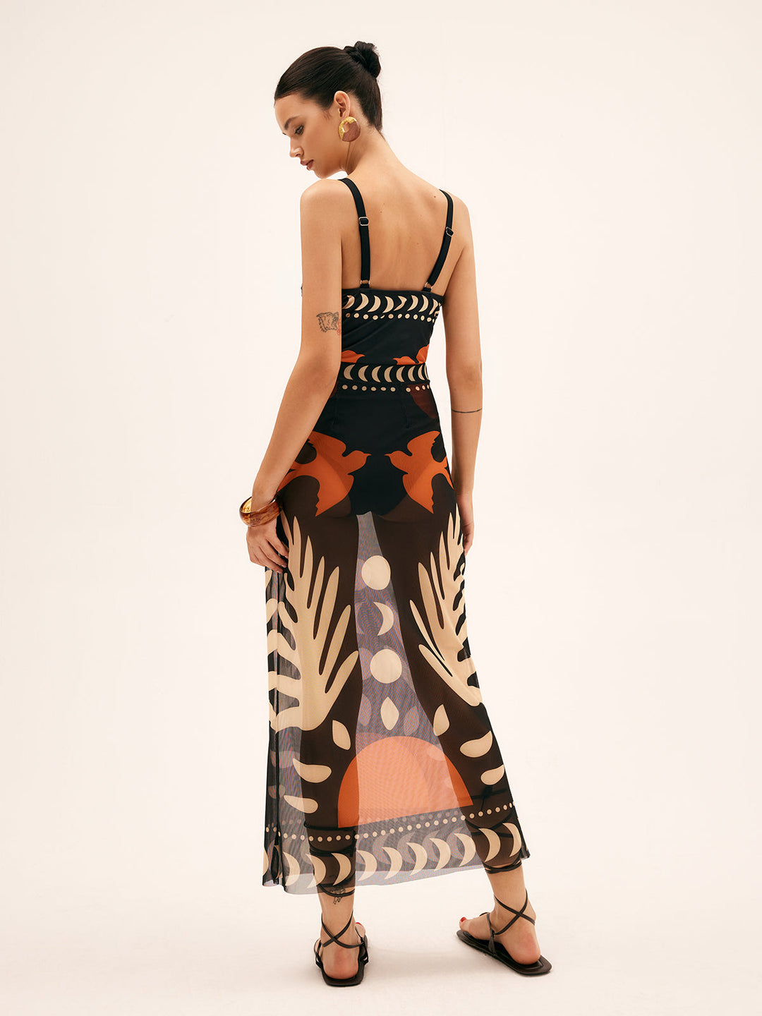 Bird Print Mesh Maxi Skirt for Women – Lightweight Long Skirt with Medium Stretch, Regular Fit, Perfect Beach Cover-Up 3