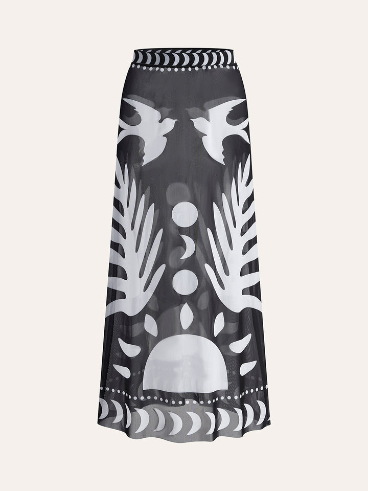 Bird Print Mesh Maxi Skirt for Women – Lightweight Long Skirt with Medium Stretch, Regular Fit, Perfect Beach Cover-Up 7