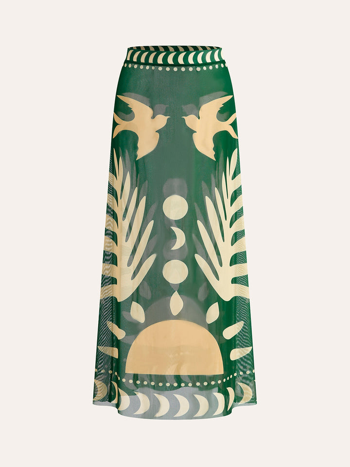 Bird Print Mesh Maxi Skirt for Women – Lightweight Long Skirt with Medium Stretch, Regular Fit, Perfect Beach Cover-Up 8