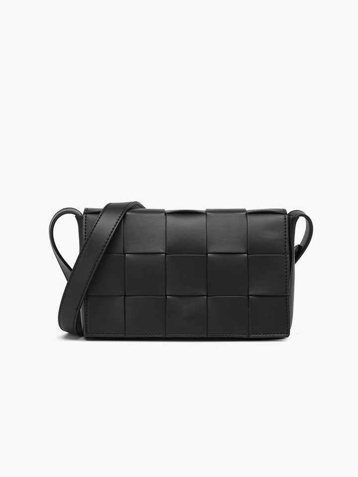 Black Woven Crossbody Bag for Women – Stylish Compact Design for Everyday Use, 9.1 x 2.4 x 6.3 0