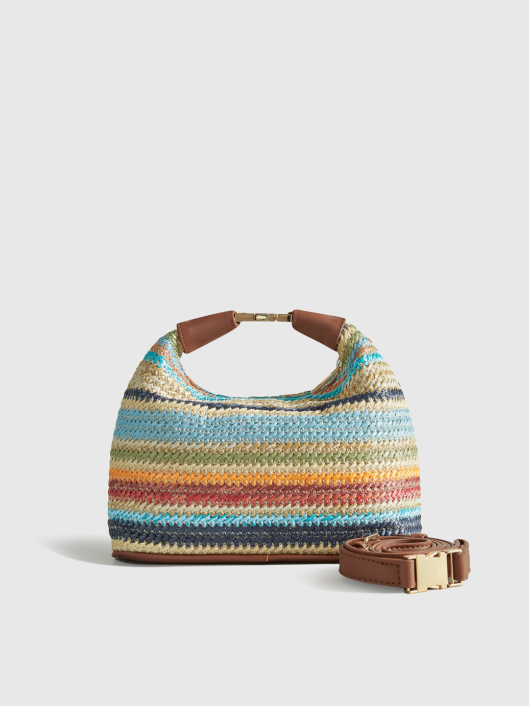 Color-Block Striped Straw Handbag with Leather Strap – Stylish and Versatile Tote Bag for Casual Outings 0