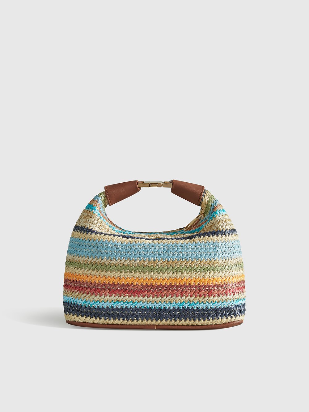 Color-Block Striped Straw Handbag with Leather Strap – Stylish and Versatile Tote Bag for Casual Outings 1