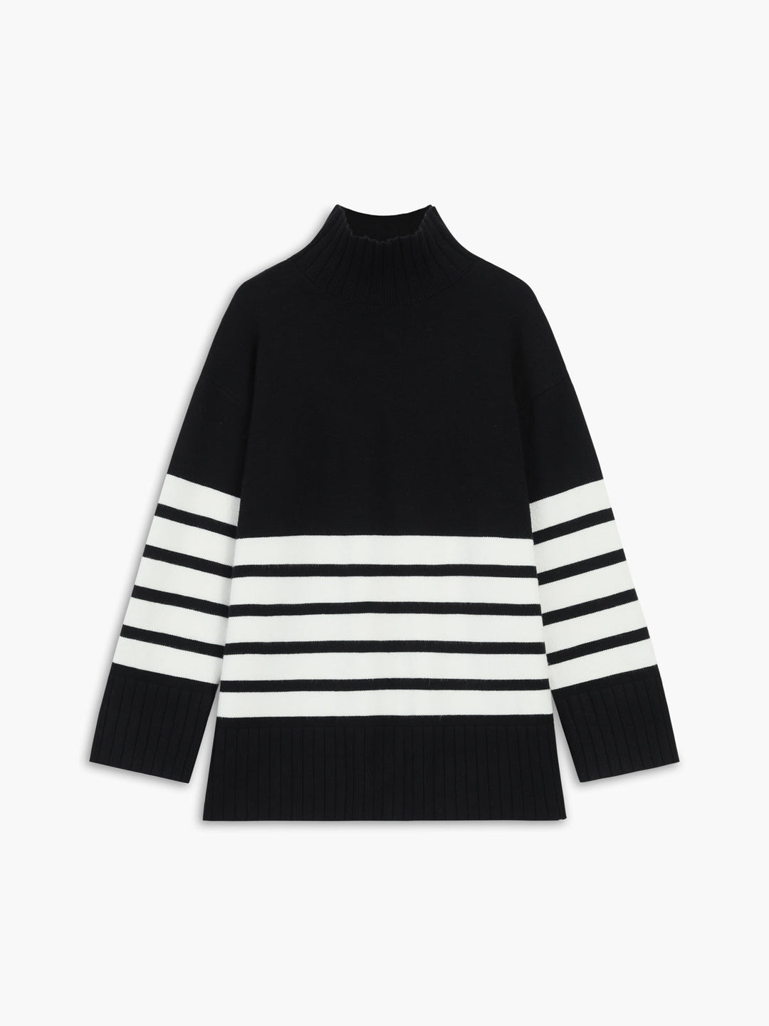 Colorblock Mock Neck Stripe Sweater for Women – Slightly Stretchy Knit Top, Casual Fit, Versatile for Everyday Wear 5