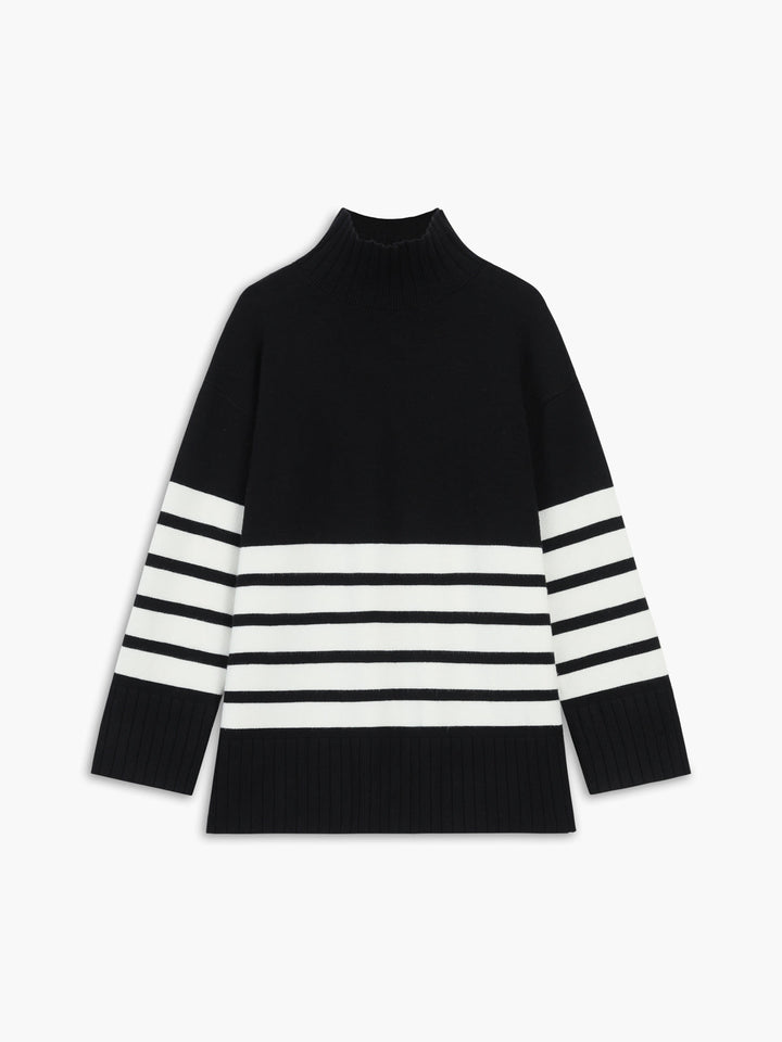 Colorblock Mock Neck Stripe Sweater for Women – Slightly Stretchy Knit Top, Casual Fit, Versatile for Everyday Wear 5