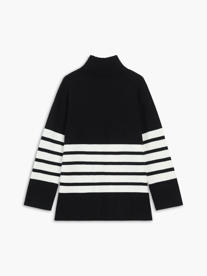 Colorblock Mock Neck Stripe Sweater for Women – Slightly Stretchy Knit Top, Casual Fit, Versatile for Everyday Wear 6
