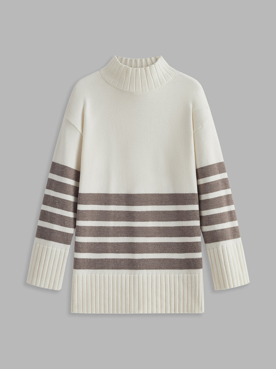 Colorblock Mock Neck Stripe Sweater for Women – Slightly Stretchy Knit Top, Casual Fit, Versatile for Everyday Wear 7