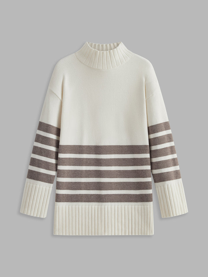 Colorblock Mock Neck Stripe Sweater for Women – Slightly Stretchy Knit Top, Casual Fit, Versatile for Everyday Wear 7