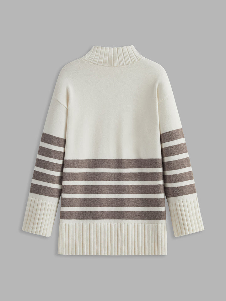 Colorblock Mock Neck Stripe Sweater for Women – Slightly Stretchy Knit Top, Casual Fit, Versatile for Everyday Wear 8