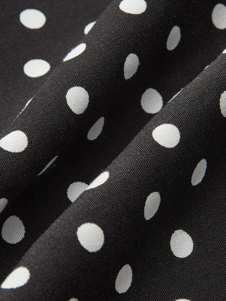 Elegant Polka Dot Maxi Dress for Women with Lace Trim – Short Sleeve V-Neck Long Dress in Woven Fabric 8