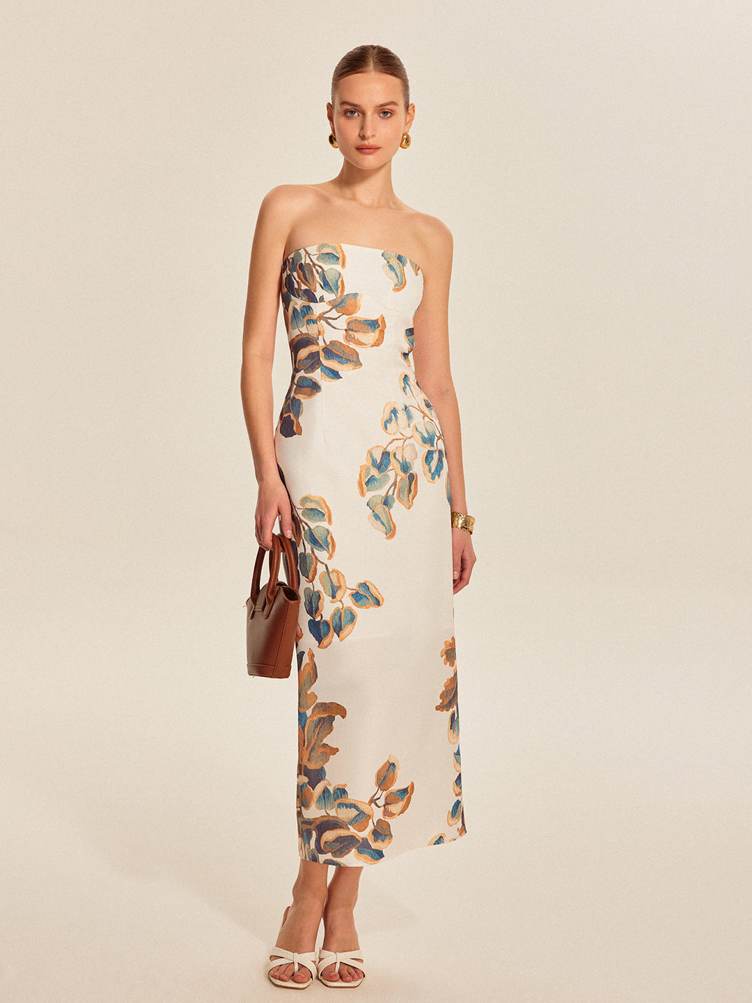Floral Print Strapless Maxi Dress for Women - Summer Wedding Guest Dress in Woven Polyester, Sleeveless Design 2