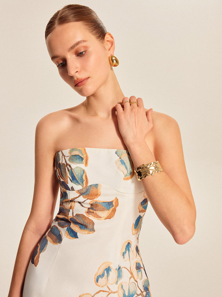 Floral Print Strapless Maxi Dress for Women - Summer Wedding Guest Dress in Woven Polyester, Sleeveless Design 3