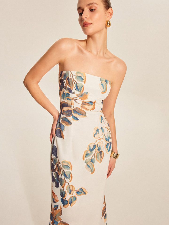Floral Print Strapless Maxi Dress for Women - Summer Wedding Guest Dress in Woven Polyester, Sleeveless Design 4