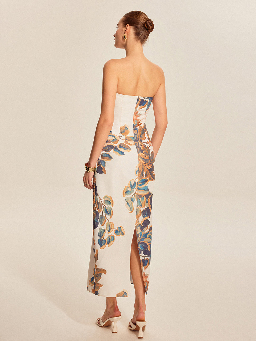 Floral Print Strapless Maxi Dress for Women - Summer Wedding Guest Dress in Woven Polyester, Sleeveless Design 5