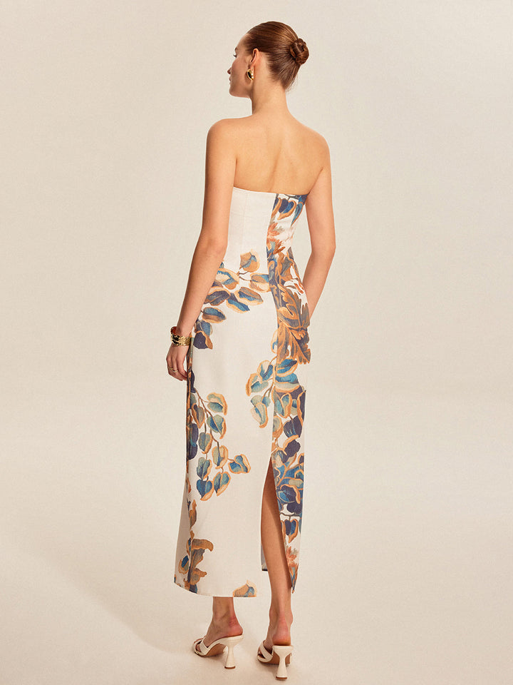 Floral Print Strapless Maxi Dress for Women - Summer Wedding Guest Dress in Woven Polyester, Sleeveless Design 5