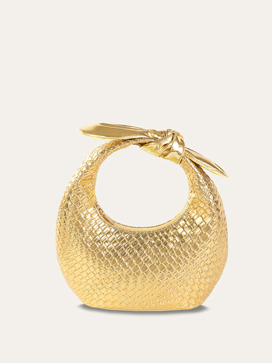 Golden Woven Knot Handle Handbag – Durable Polyurethane Tote Bag for Everyday Use, 28CM x 7.5CM x 14CM 0