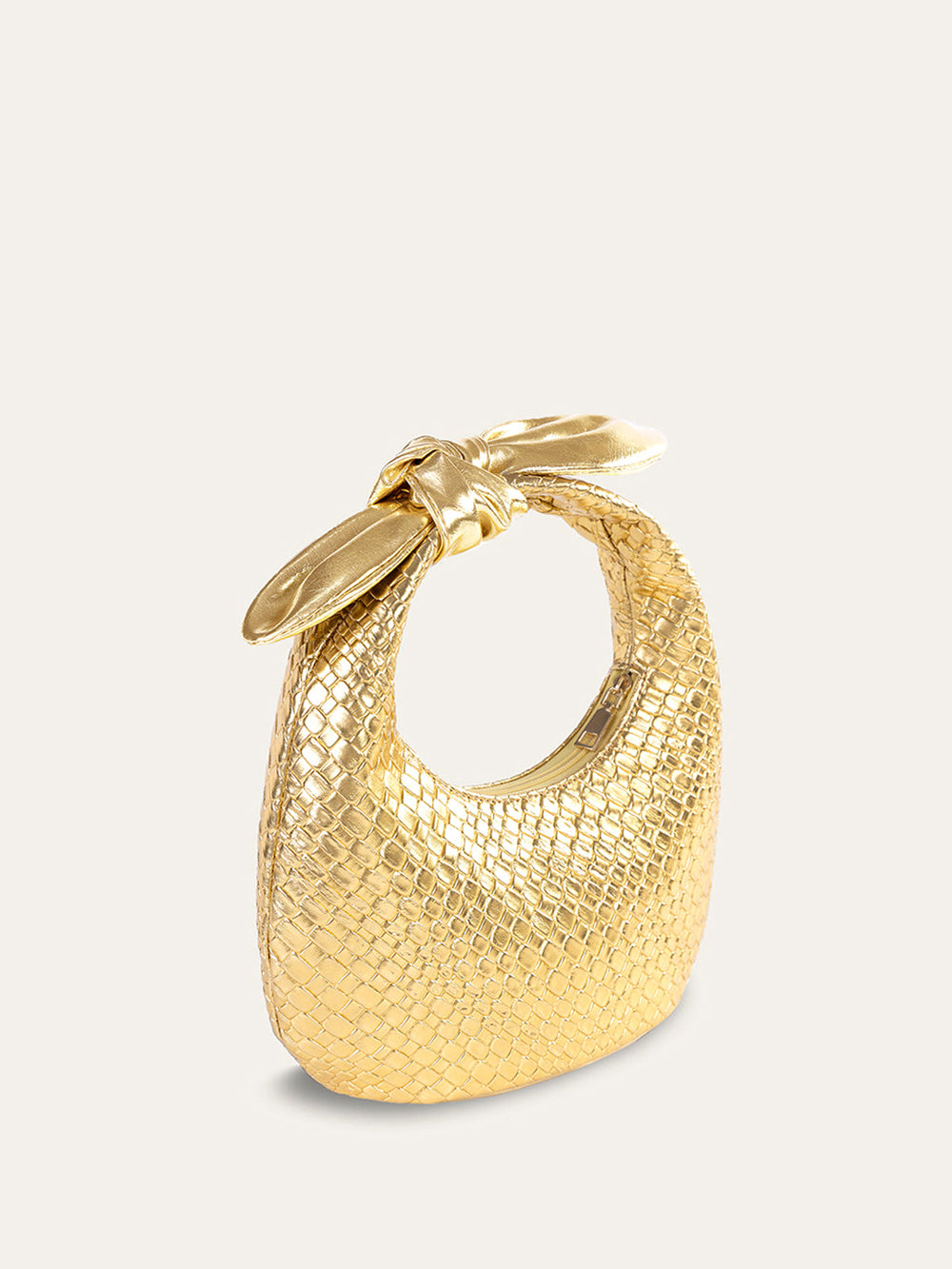 Golden Woven Knot Handle Handbag – Durable Polyurethane Tote Bag for Everyday Use, 28CM x 7.5CM x 14CM 1