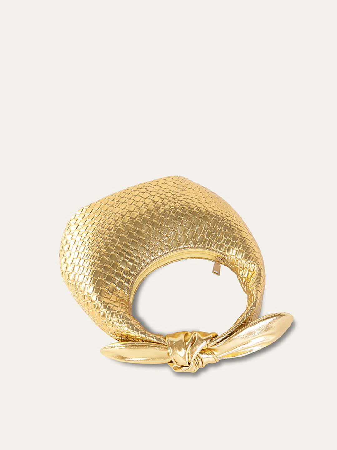 Golden Woven Knot Handle Handbag – Durable Polyurethane Tote Bag for Everyday Use, 28CM x 7.5CM x 14CM 2