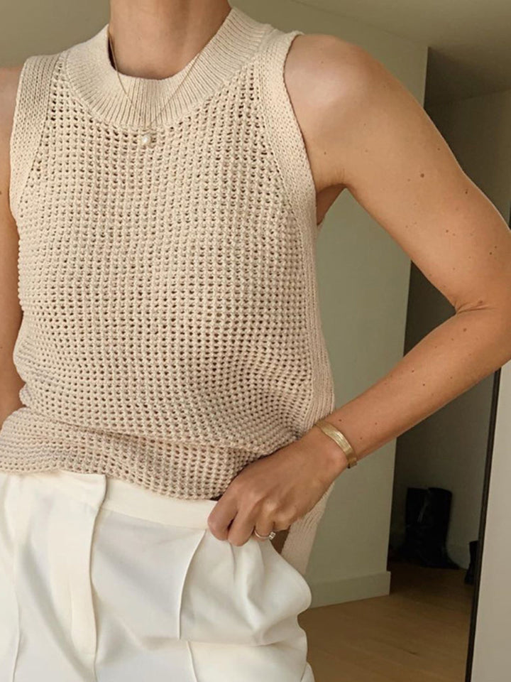 Knit Solid White Tank Top for Women - Sleeveless Crew Neck with Slight Stretch, Versatile Everyday Wear 1