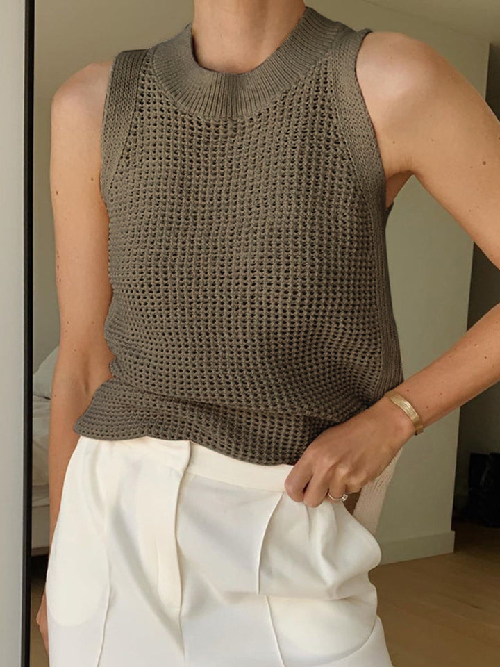 Knit Solid White Tank Top for Women - Sleeveless Crew Neck with Slight Stretch, Versatile Everyday Wear 6