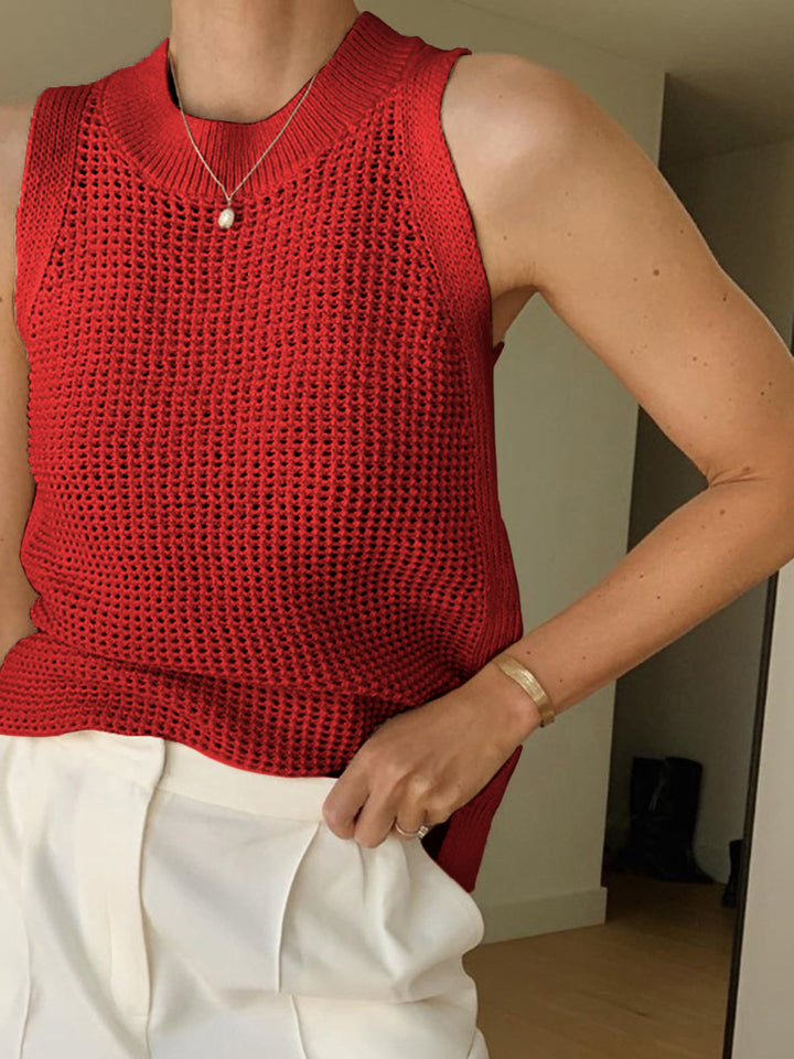 Knit Solid White Tank Top for Women - Sleeveless Crew Neck with Slight Stretch, Versatile Everyday Wear 7