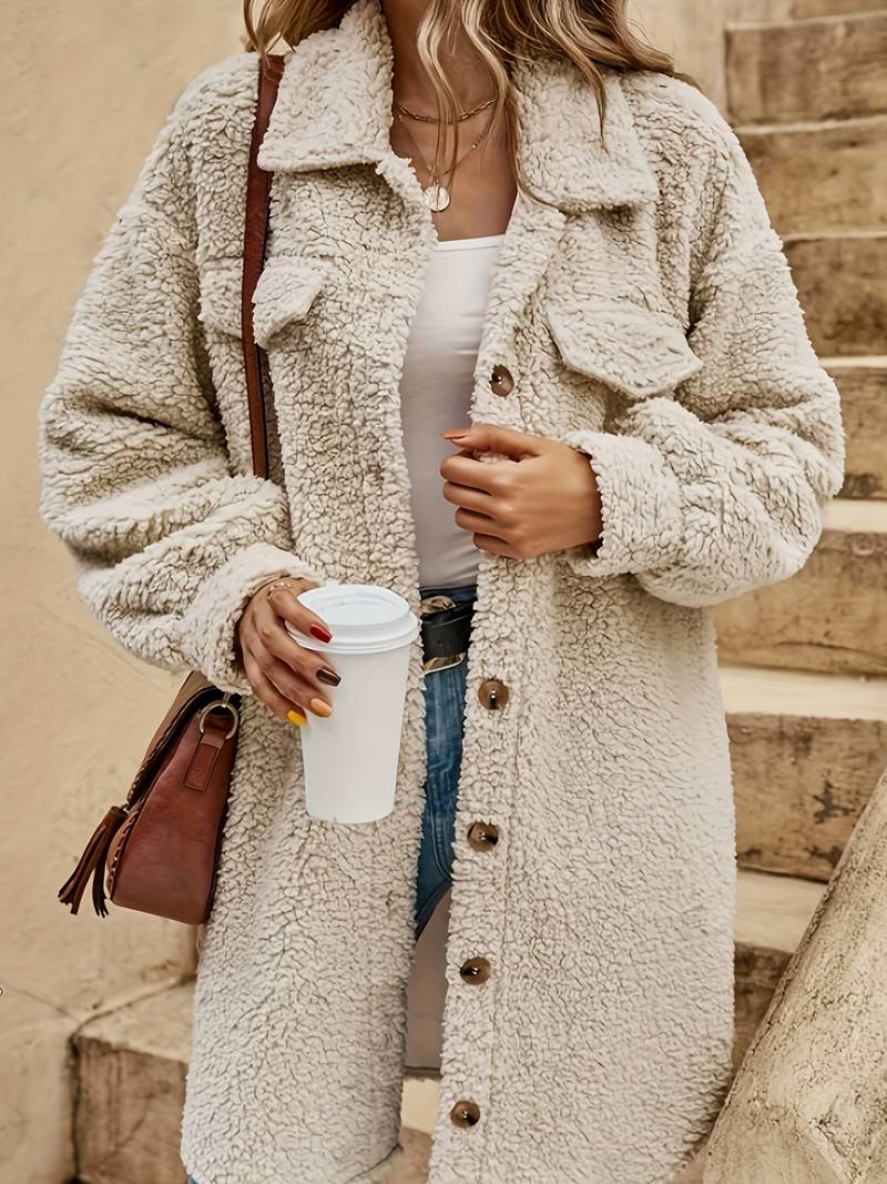 Long Beige Teddy Coat for Women – Stylish and Warm Winter Outerwear 0