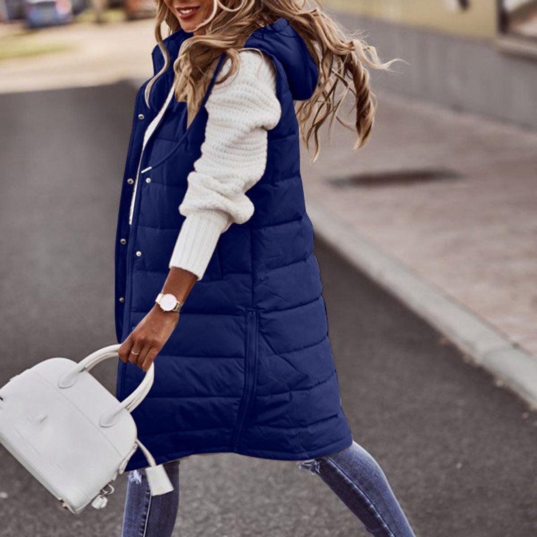 Long Black Gilet for Women, Stylish Long Vest with Hood for Winter Layering and Comfort 0