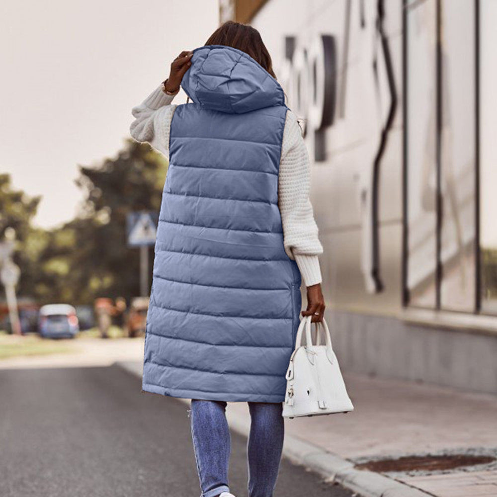 Long Black Gilet for Women, Stylish Long Vest with Hood for Winter Layering and Comfort 1