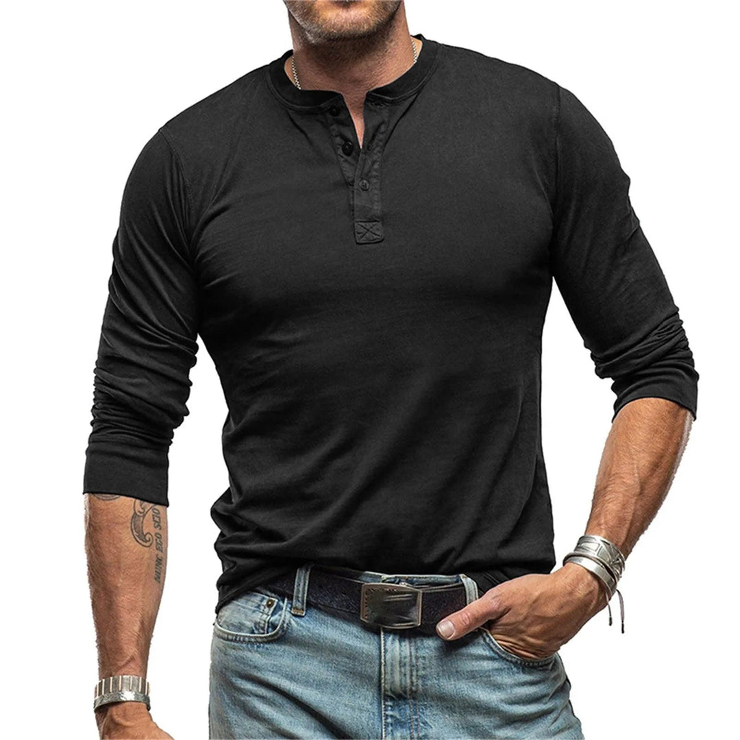 Men's Long Sleeve Vintage-Inspired Shirt – Soft Cotton, Athletic Fit, Available in Blue, Olive, Black, and White 1