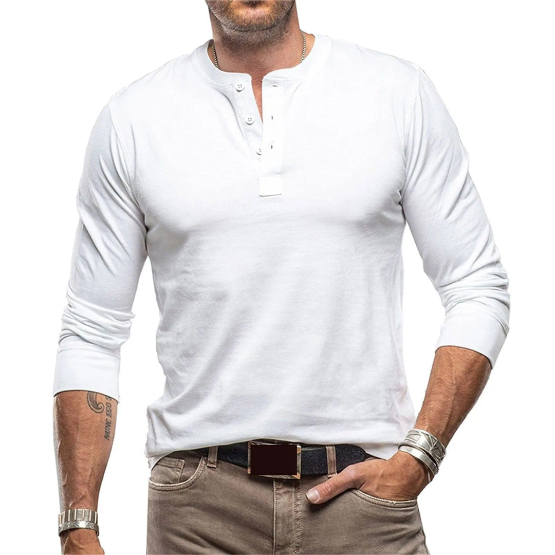 Men's Long Sleeve Vintage-Inspired Shirt – Soft Cotton, Athletic Fit, Available in Blue, Olive, Black, and White 4