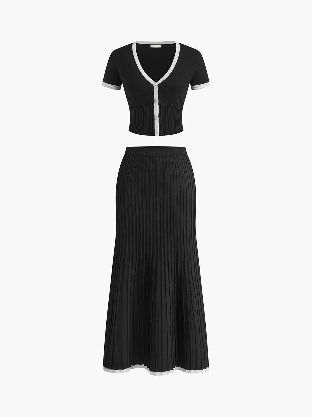 Minimalist Contrast Trim Sweater Skirt Set – Slim Fit Knit Women's Outfit in Soft Polyester 5