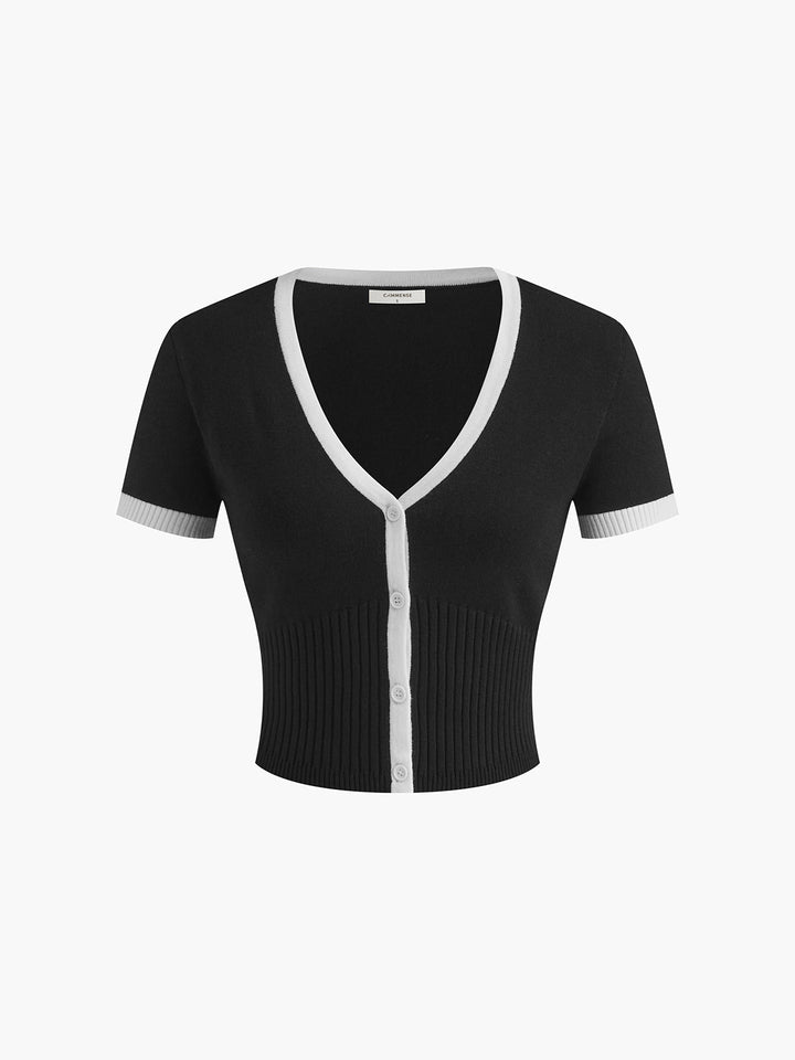 Minimalist Contrast Trim Sweater Skirt Set – Slim Fit Knit Women's Outfit in Soft Polyester 6
