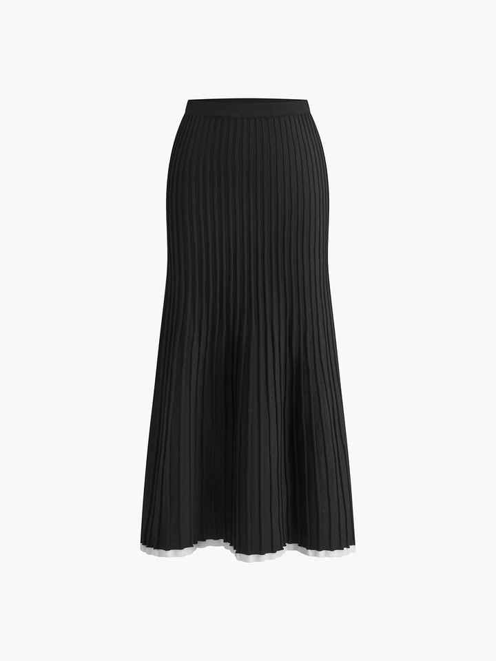 Minimalist Contrast Trim Sweater Skirt Set – Slim Fit Knit Women's Outfit in Soft Polyester 7