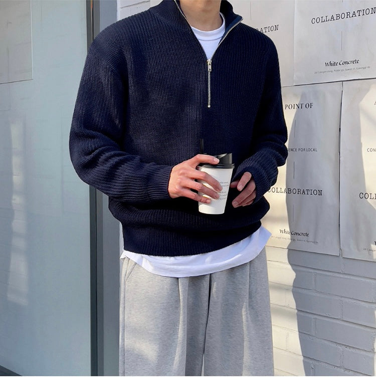 Nordic Half-Zip Sweater for Men – Soft Knitwear with Scandinavian Pattern, Warm Autumn/Winter Style, Regular Fit 0