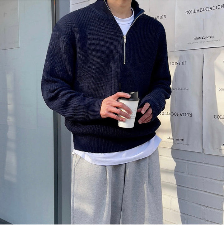 Nordic Half-Zip Sweater for Men – Soft Knitwear with Scandinavian Pattern, Warm Autumn/Winter Style, Regular Fit 0