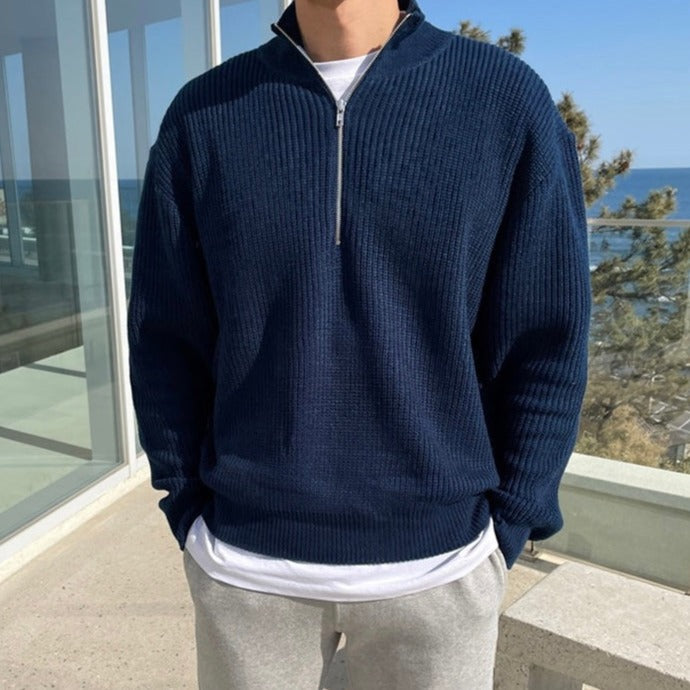 Nordic Half-Zip Sweater for Men – Soft Knitwear with Scandinavian Pattern, Warm Autumn/Winter Style, Regular Fit 1
