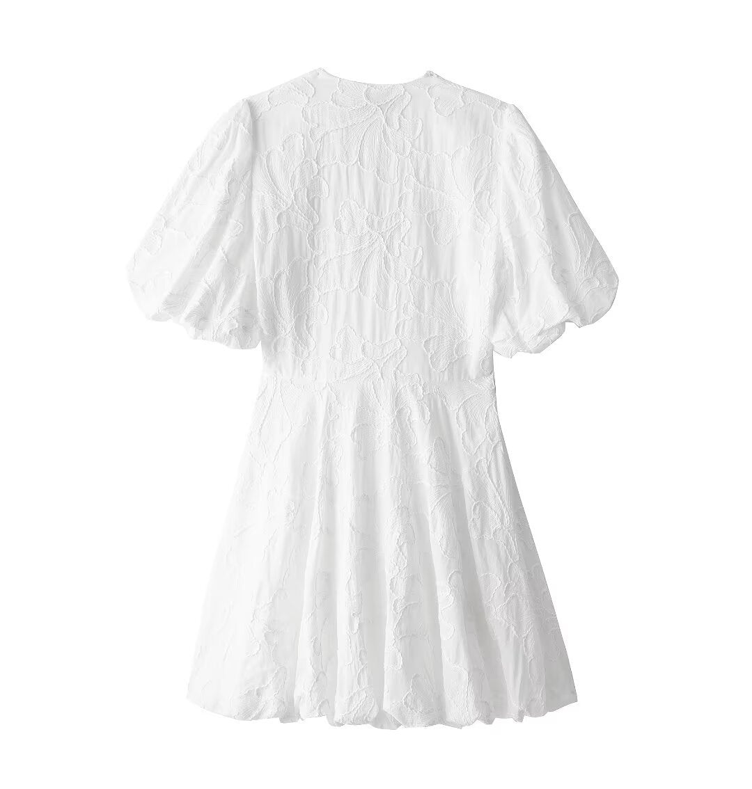 Weißes Broderie Puffärmel-Kleid