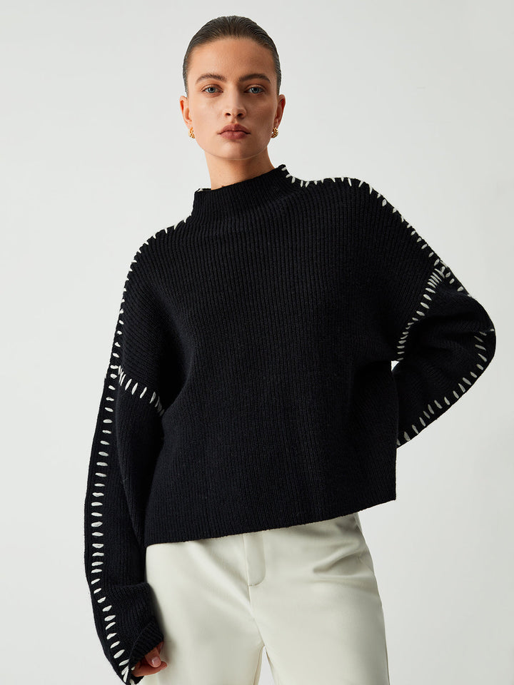 Oversized Mock Neck Women's Sweater – Soft Knit Design with Slight Stretch for Comfort and Style 0