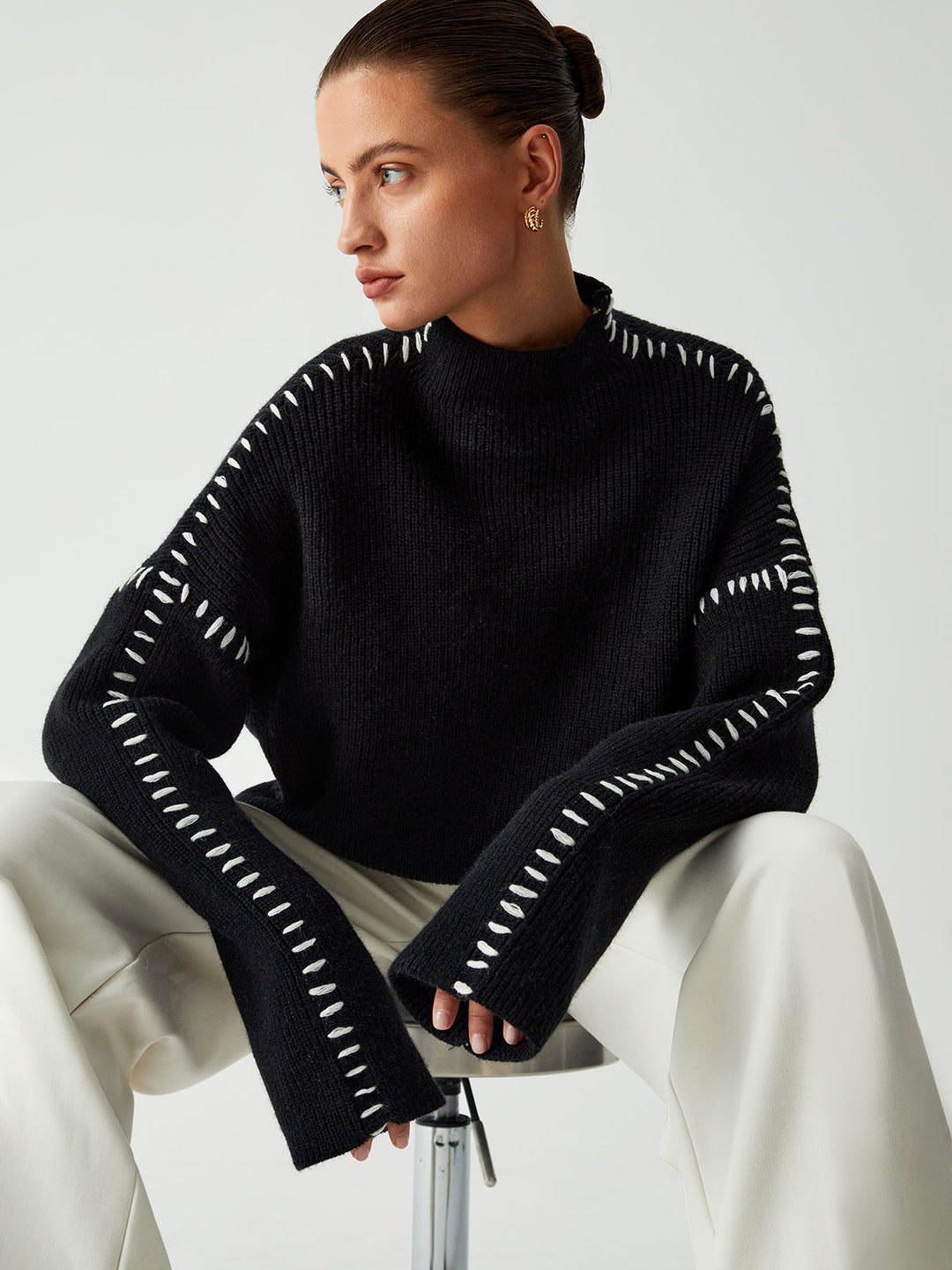 Oversized Mock Neck Women's Sweater – Soft Knit Design with Slight Stretch for Comfort and Style 2