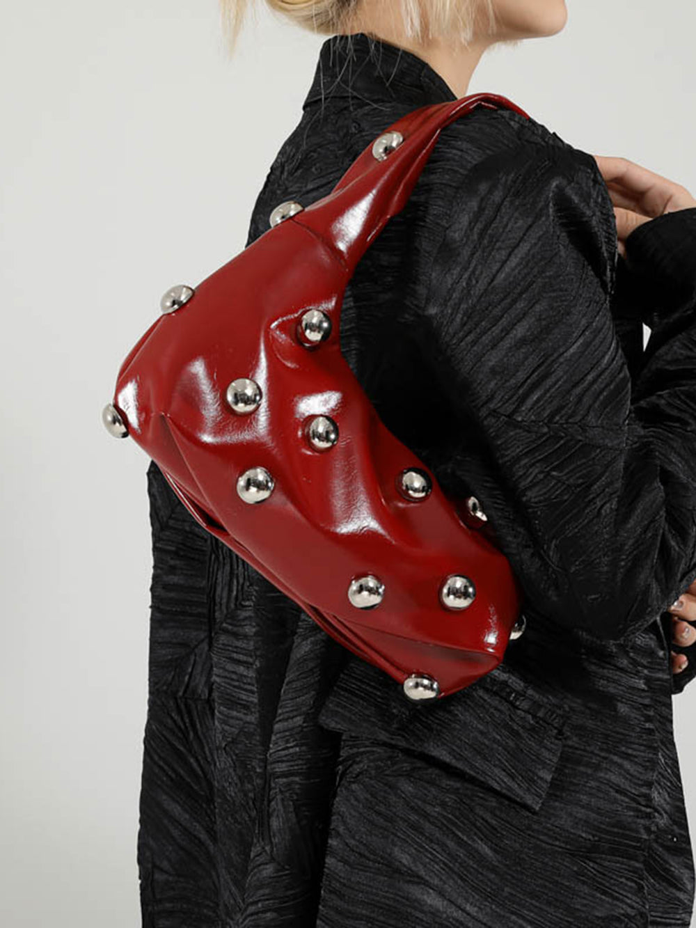Rounded Studded Armpit Bag – Compact Design, 100% Polyurethane, Regular Fit, 11 Inches Long 1