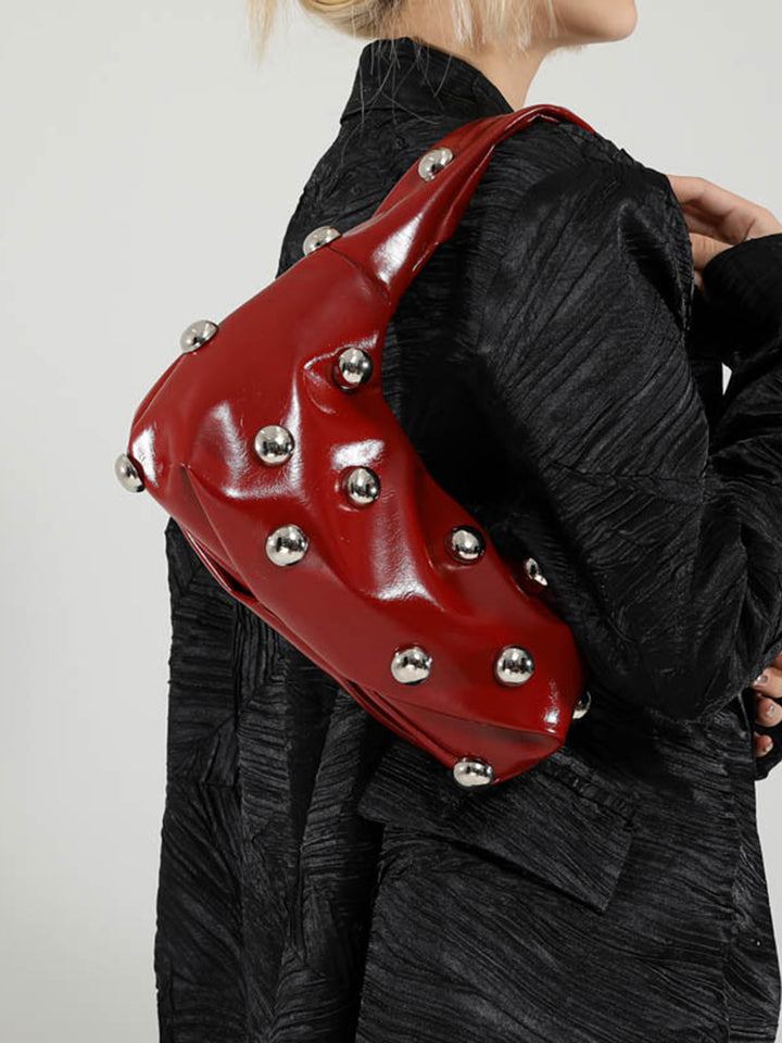 Rounded Studded Armpit Bag – Compact Design, 100% Polyurethane, Regular Fit, 11 Inches Long 1