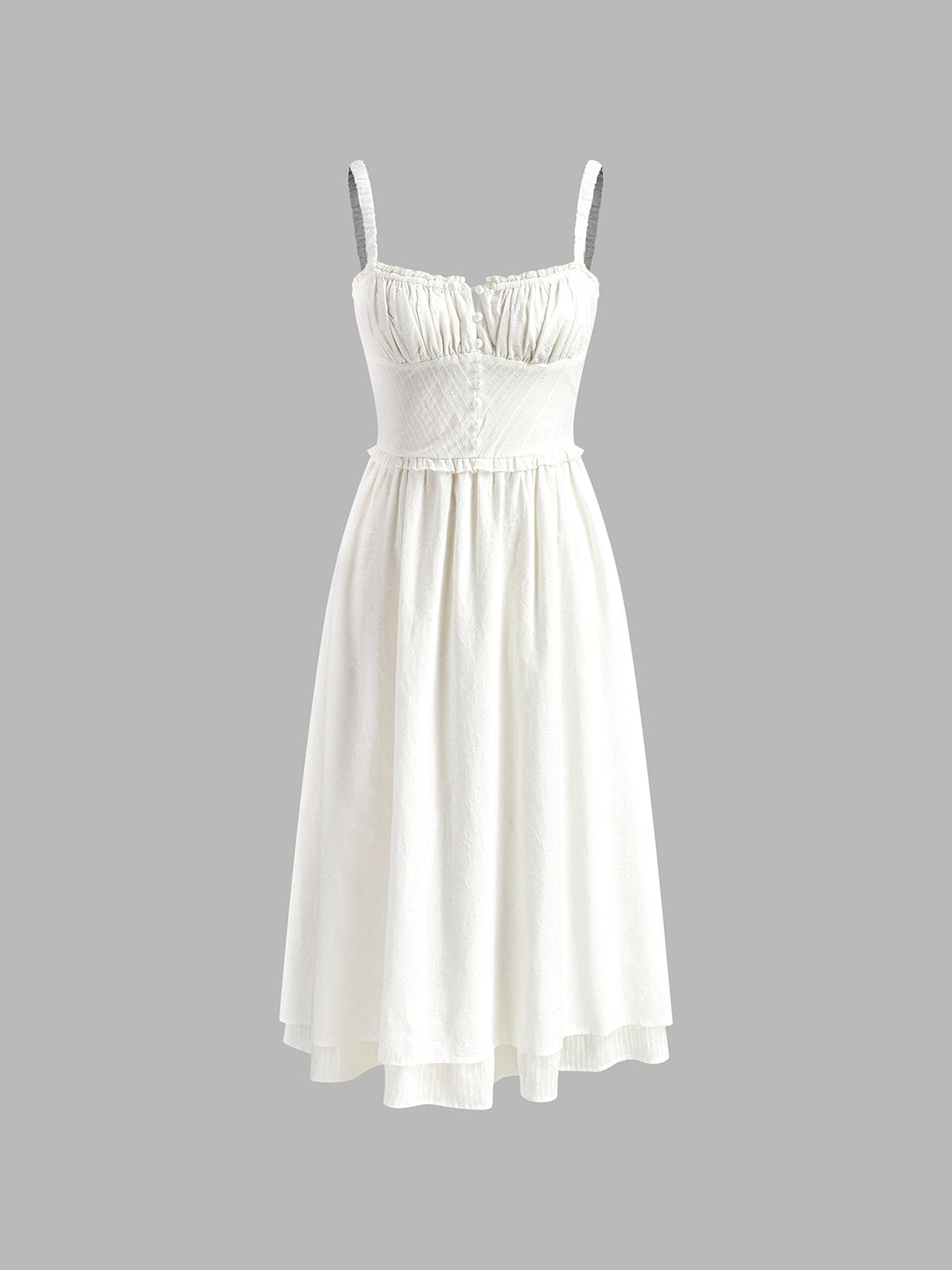 Ruffle Hem White Midi Dress for Women – Sleeveless Cotton Blend Casual Dress with Low Cut Neckline 5