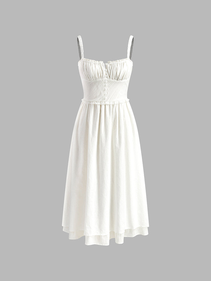 Ruffle Hem White Midi Dress for Women – Sleeveless Cotton Blend Casual Dress with Low Cut Neckline 5