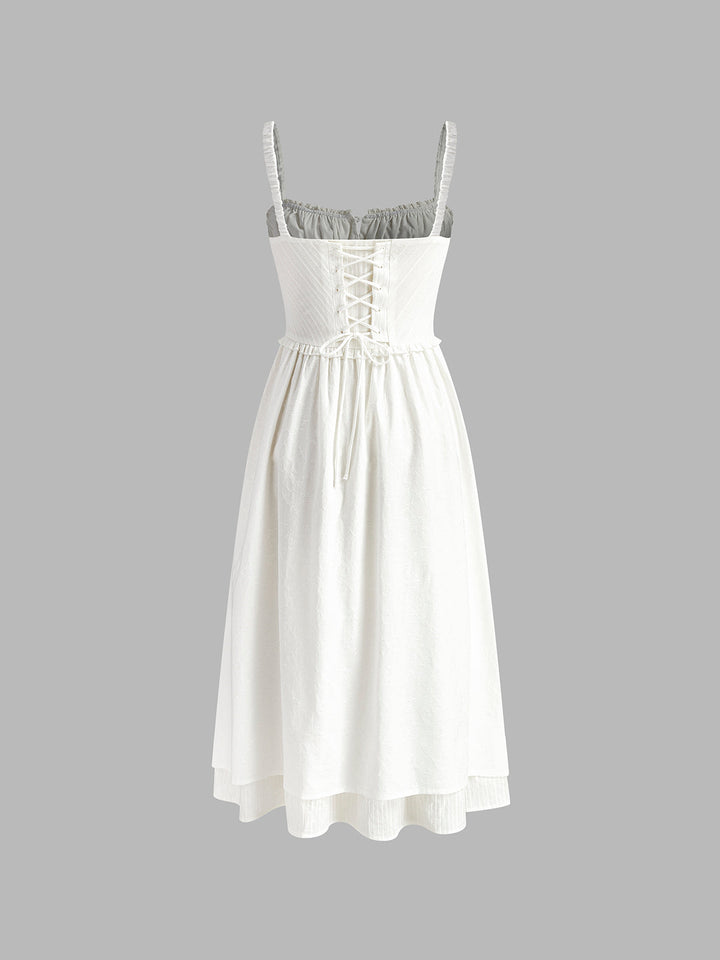 Ruffle Hem White Midi Dress for Women – Sleeveless Cotton Blend Casual Dress with Low Cut Neckline 6