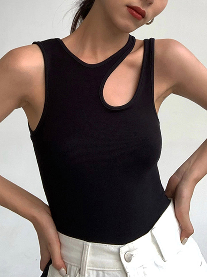 Semi-Sheer Asymmetrical Cutout Tank Top for Women – Slim Fit Sleeveless Cotton Blend Top 5