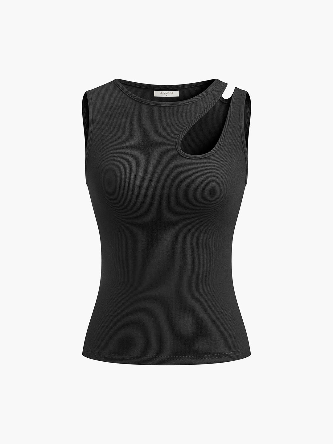 Semi-Sheer Asymmetrical Cutout Tank Top for Women – Slim Fit Sleeveless Cotton Blend Top 8