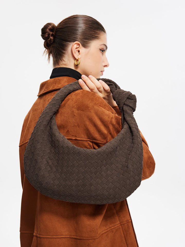 Stylish Rounded Woven Suede Handbag – Versatile Everyday Bag with Spacious Interior and Unique Design 2