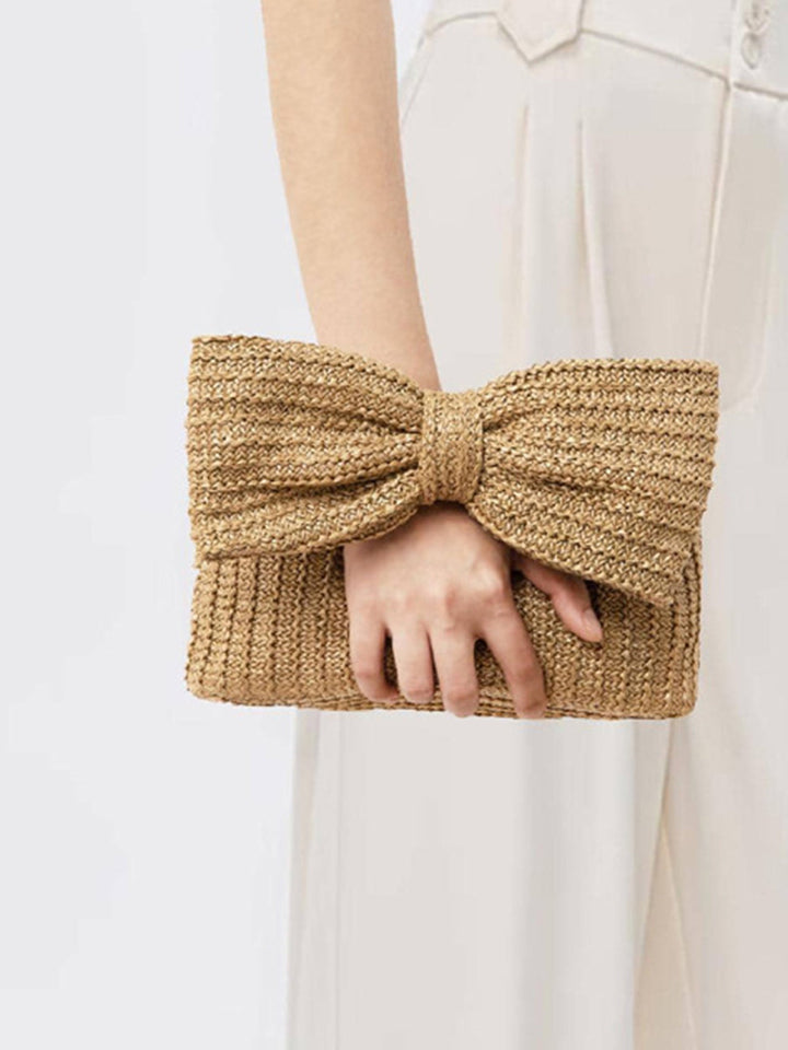 Stylish Straw Handbag with Bowknot Detail – Compact Design for Everyday Use, 24CM Length, Lightweight and Durable 0